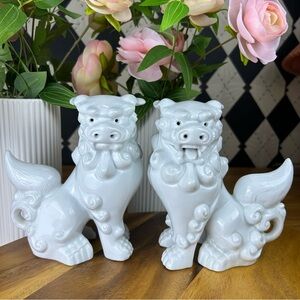 Foo Dog Pair Luxury White Set Ceramic Chinoiserie Guardians Vintage Luxury 6”
